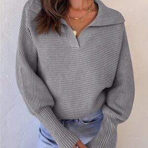 Elegant V-Neck Gray Sweater